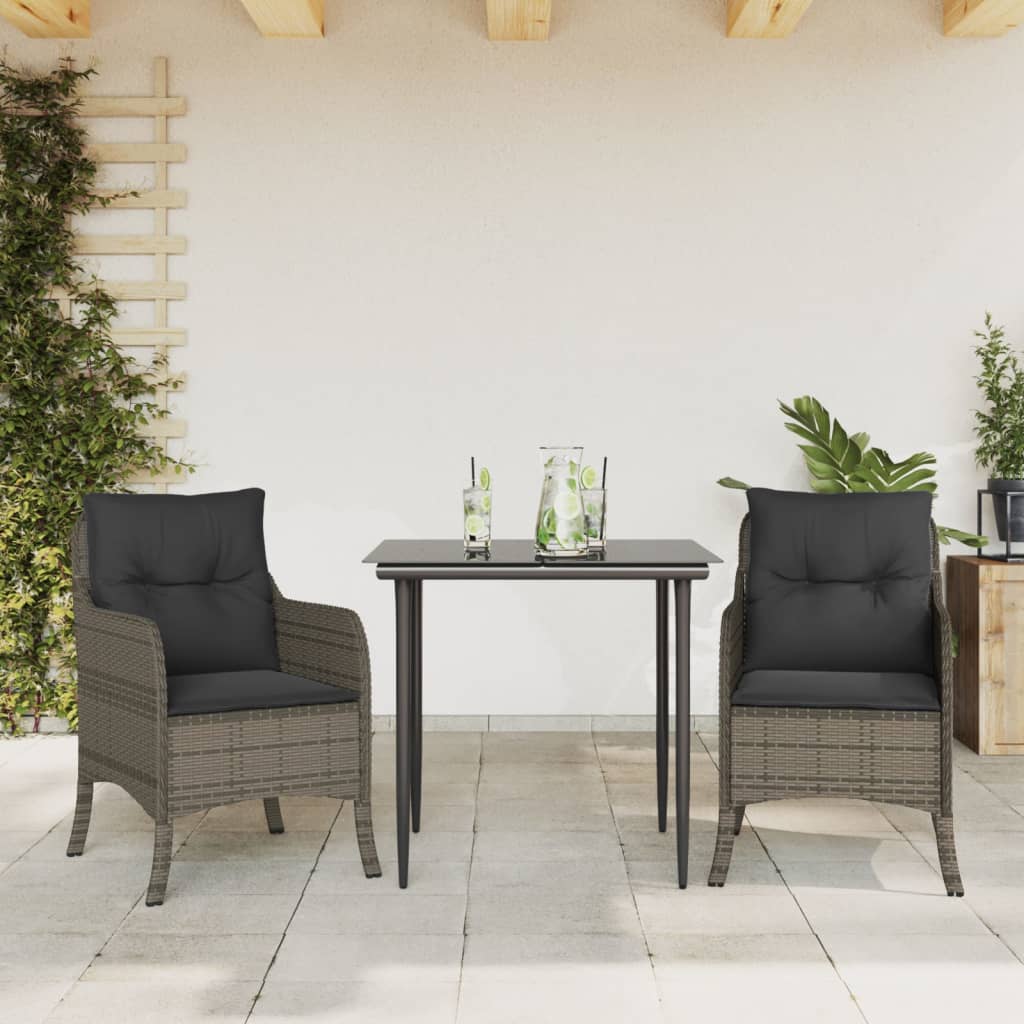 Vetonek Set comedor de jardín 3 piezas con cojines ratán sintético gris