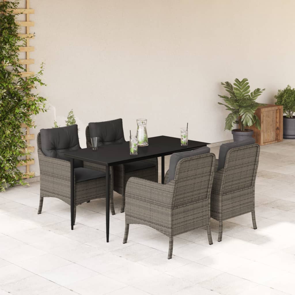 Vetonek Set comedor de jardín 5 piezas con cojines ratán sintético gris