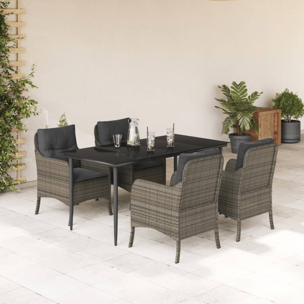 Vetonek Set comedor de jardín 5 piezas con cojines ratán sintético gris