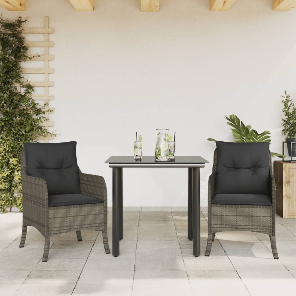 Vetonek Set comedor de jardín 3 piezas con cojines ratán sintético gris