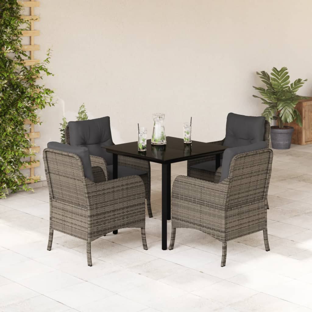 Vetonek Set comedor de jardín 5 piezas con cojines ratán sintético gris