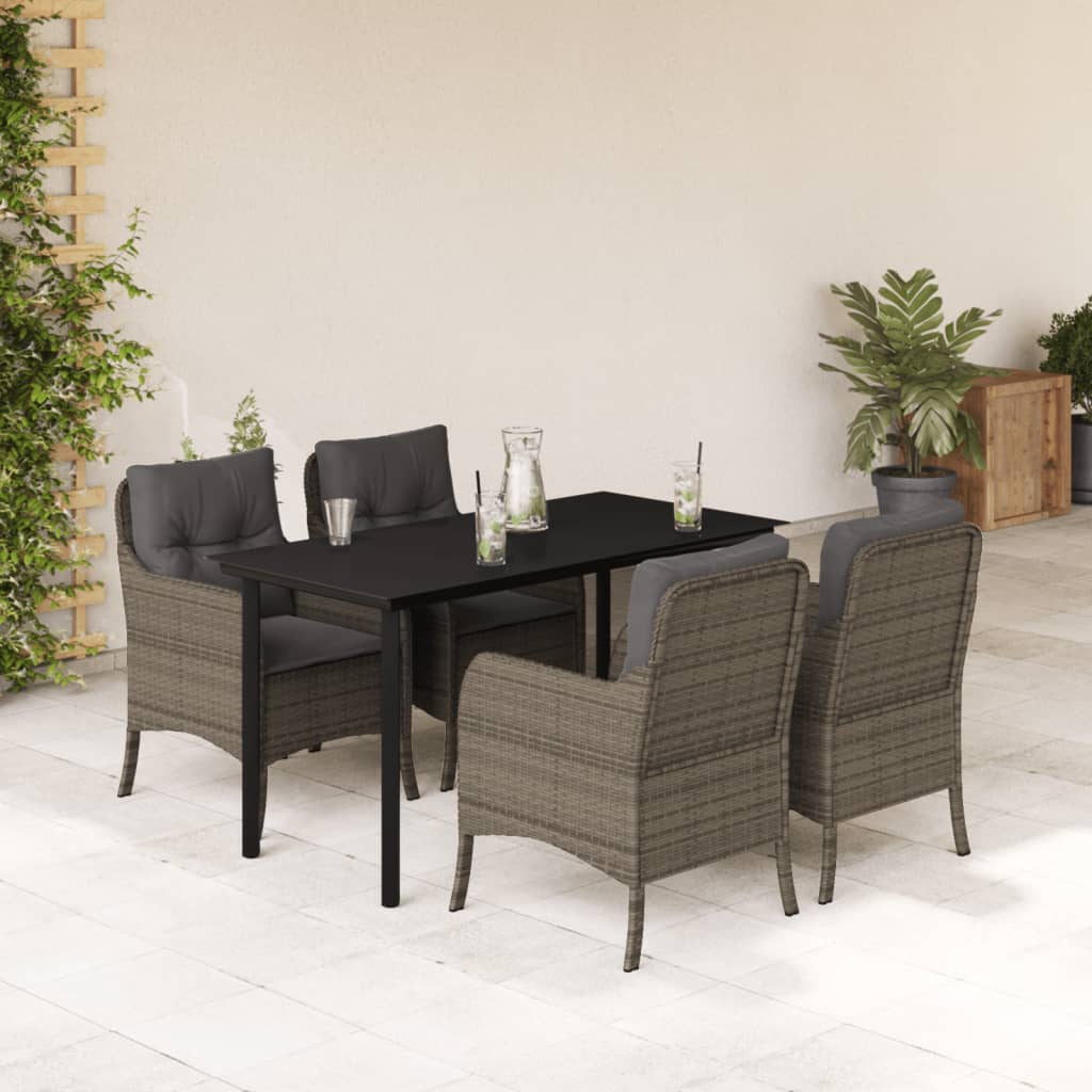 Vetonek Set comedor de jardín 5 piezas con cojines ratán sintético gris