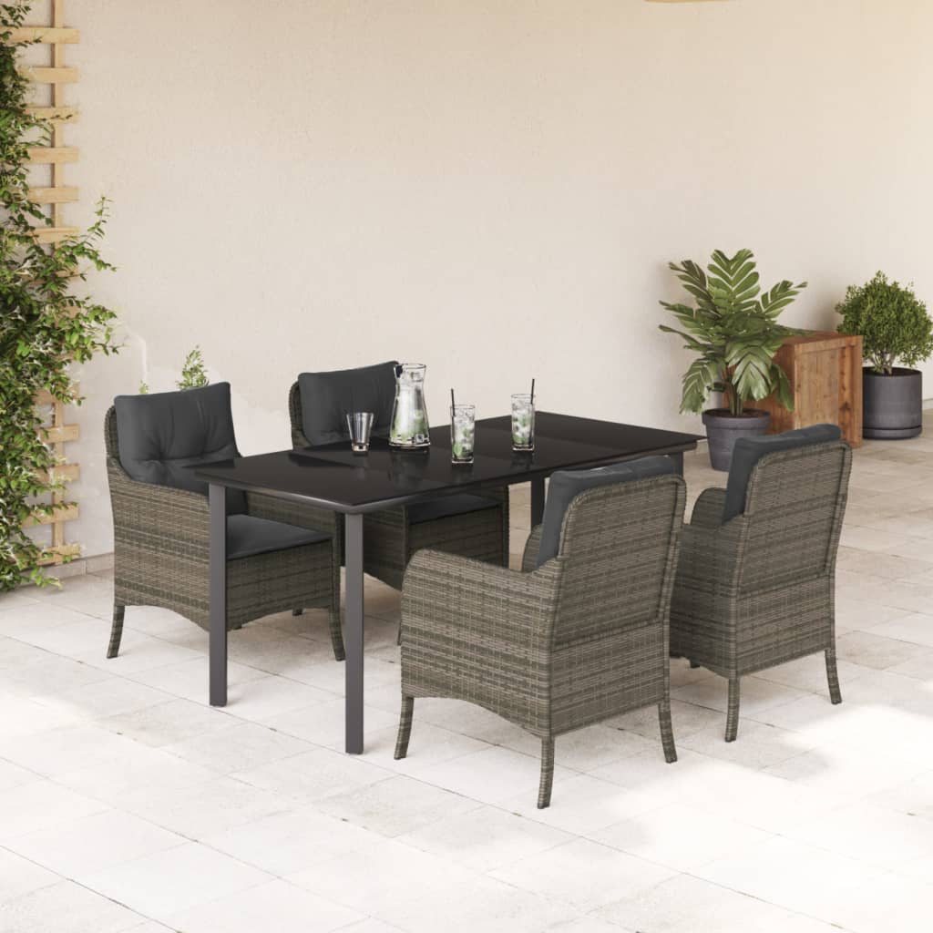 Vetonek Set comedor de jardín 5 piezas con cojines ratán sintético gris