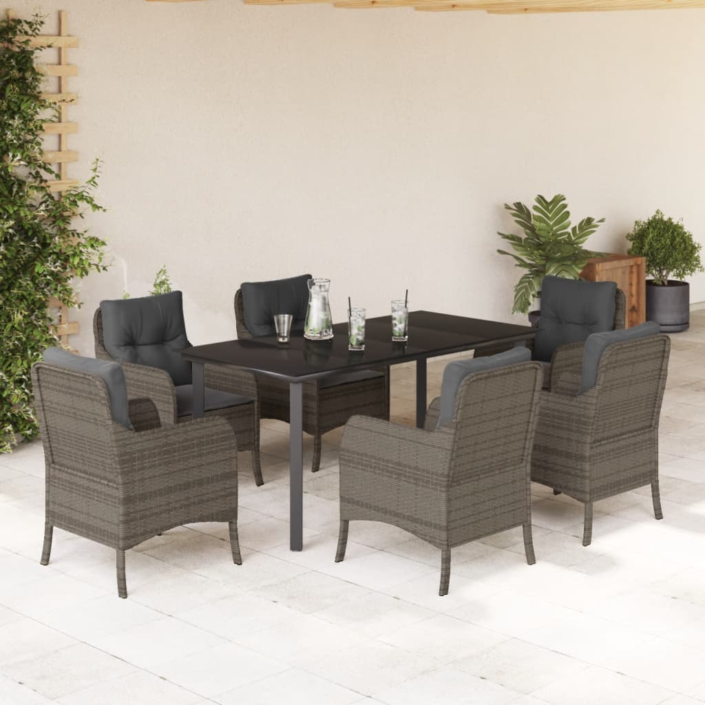 Vetonek Set comedor jardín 7 pzas y cojines ratán sintético gris