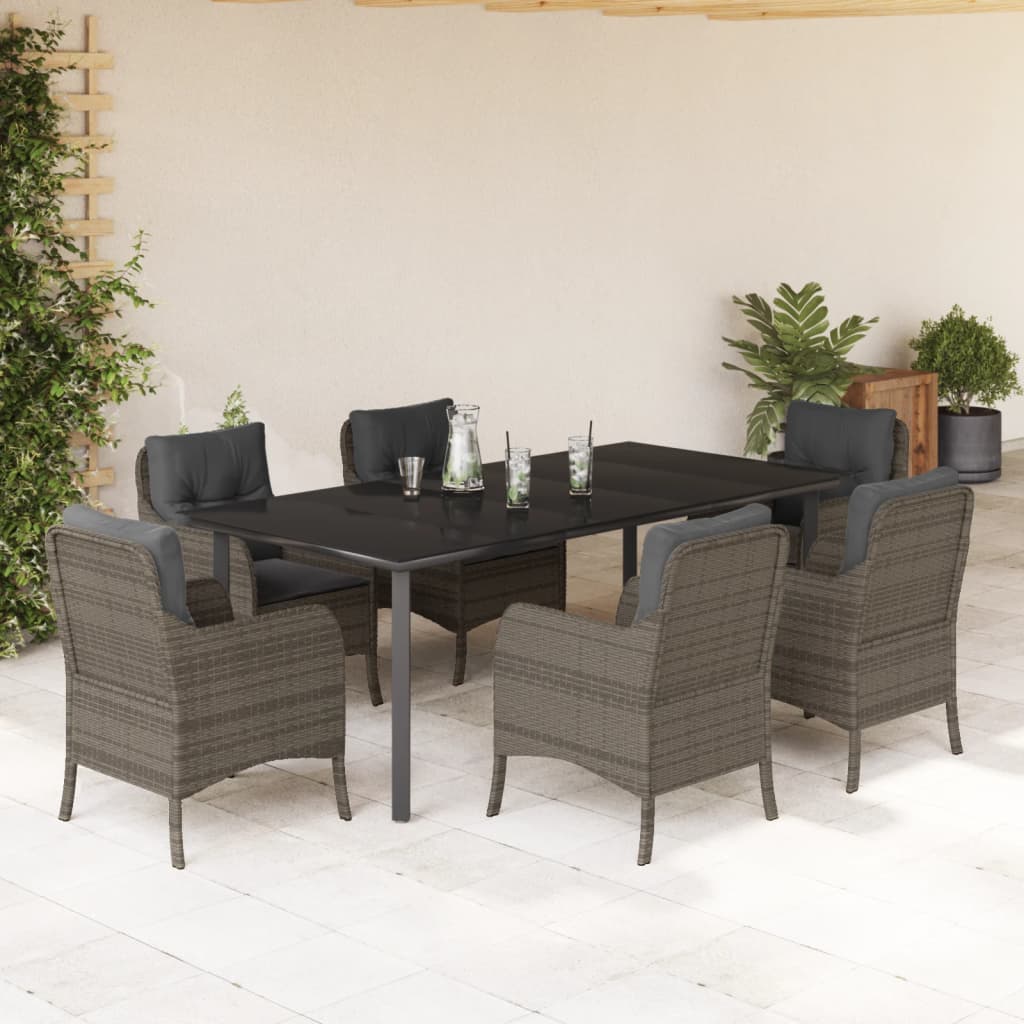 Vetonek Set comedor jardín 7 pzas y cojines ratán sintético gris