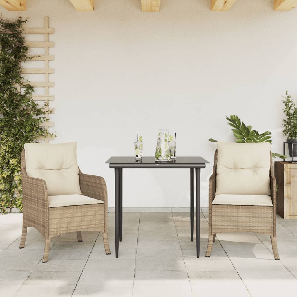 Vetonek Set comedor de jardín 3 pzas con cojines ratán sintético beige