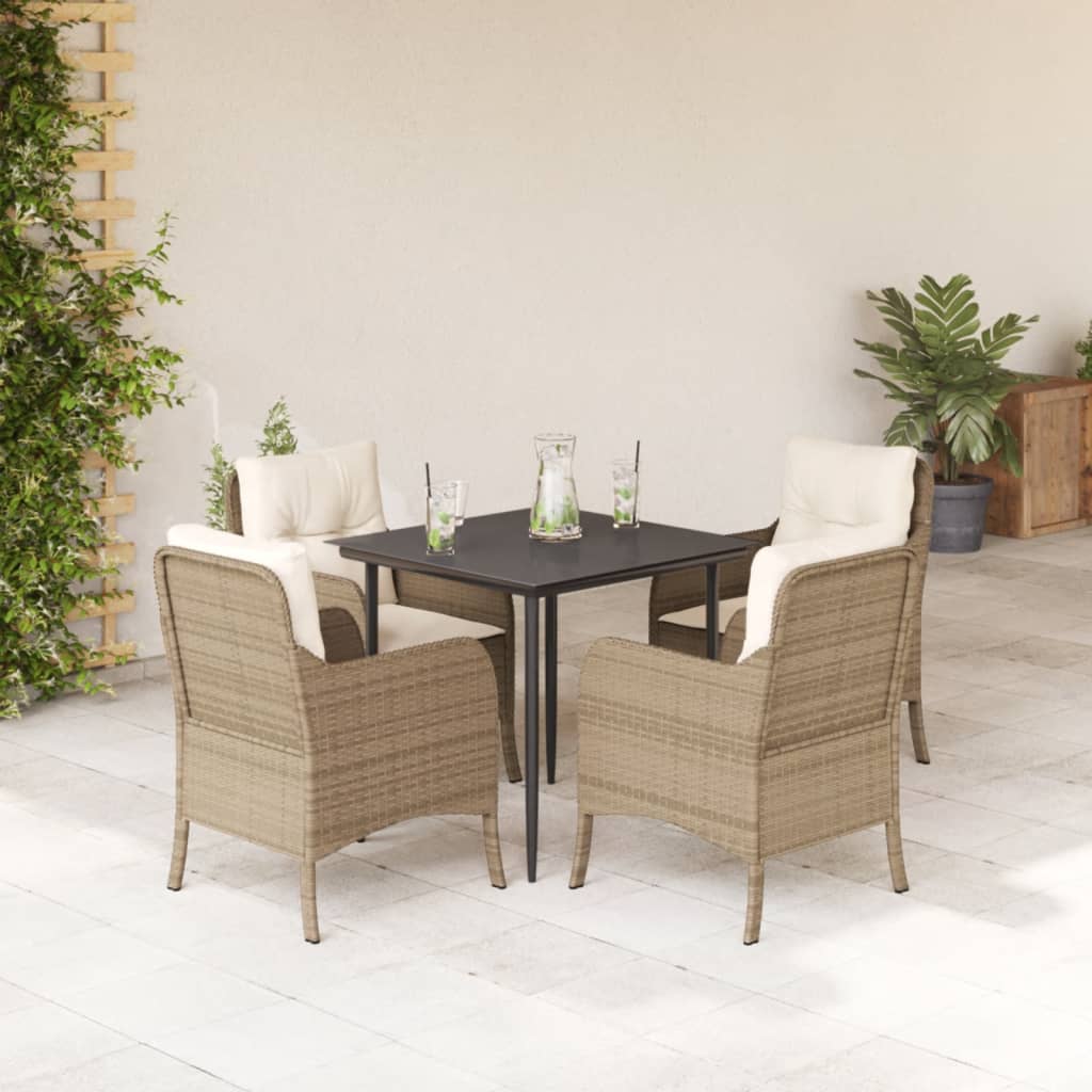 Vetonek Set comedor de jardín 5 pzas con cojines ratán sintético beige