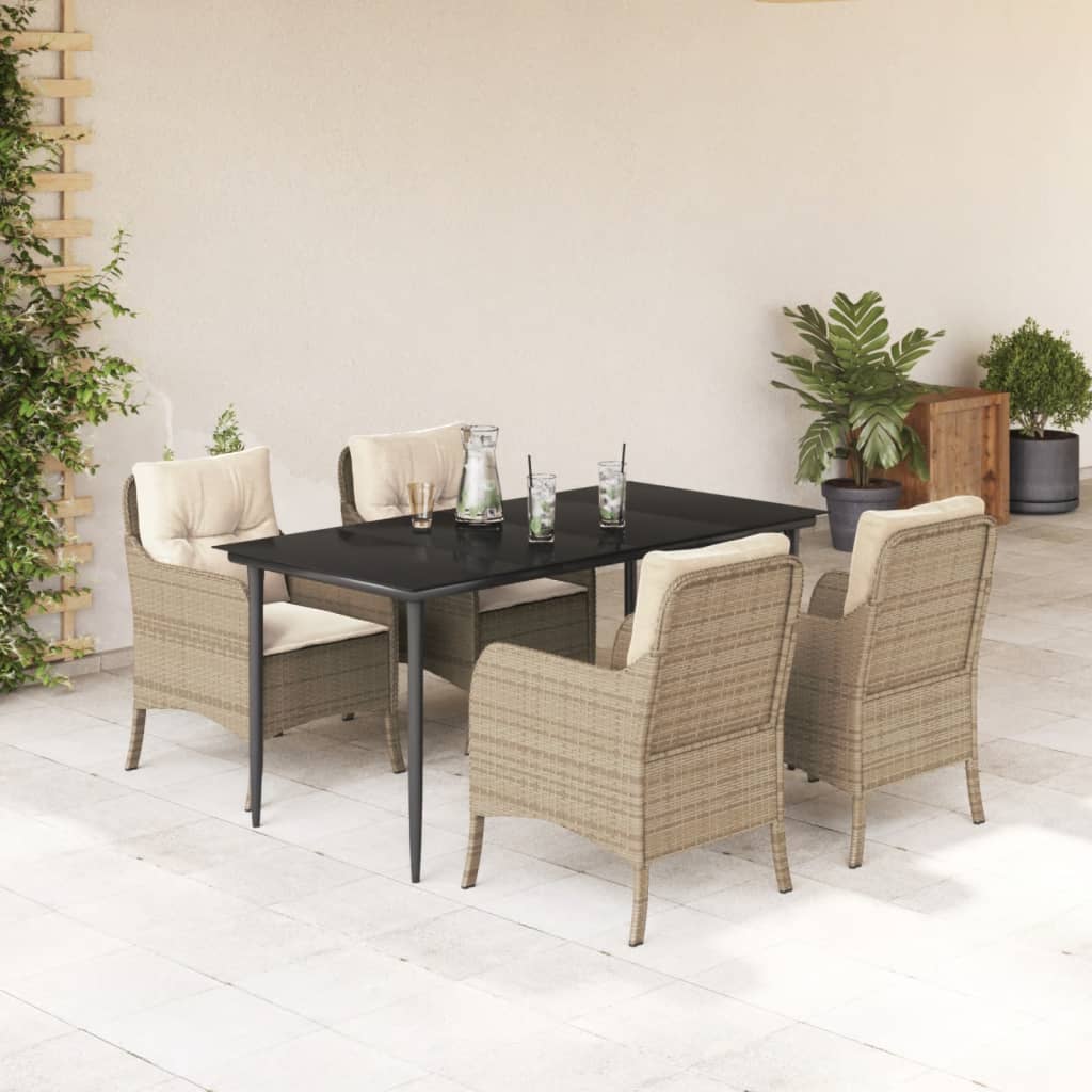 Vetonek Set comedor de jardín 5 pzas con cojines ratán sintético beige