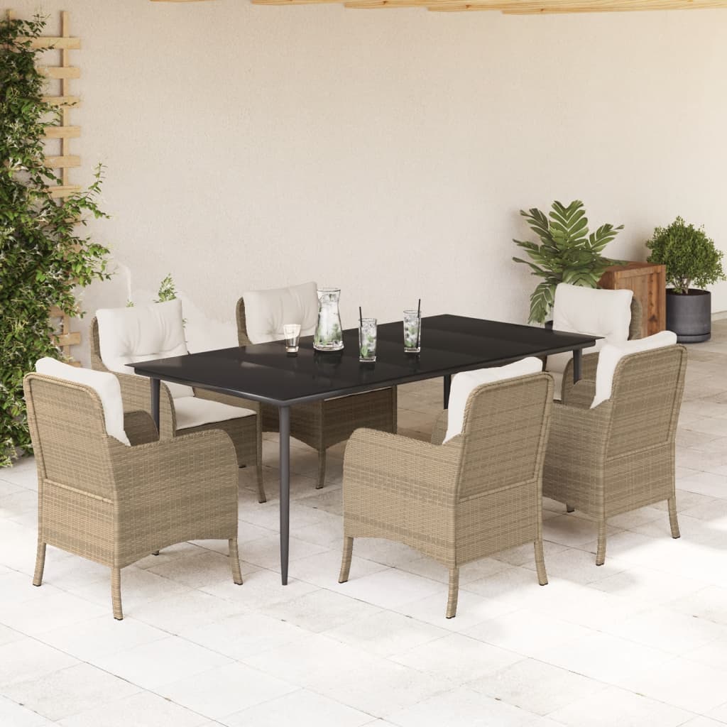 Vetonek Set comedor de jardín 7 pzas con cojines ratán sintético beige