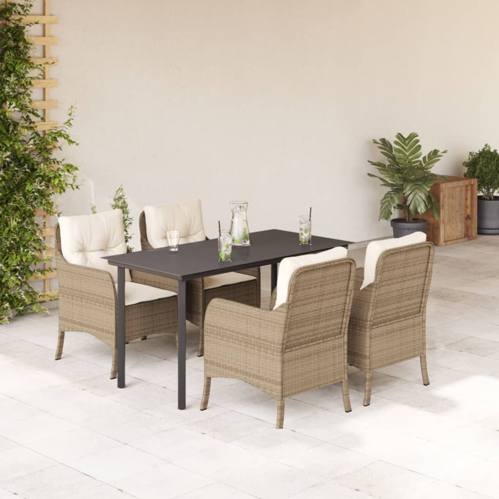 Vetonek Set comedor de jardín 5 pzas con cojines ratán sintético beige