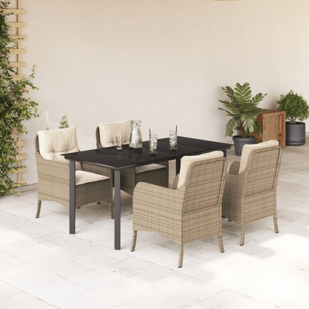 Vetonek Set comedor de jardín 5 pzas con cojines ratán sintético beige