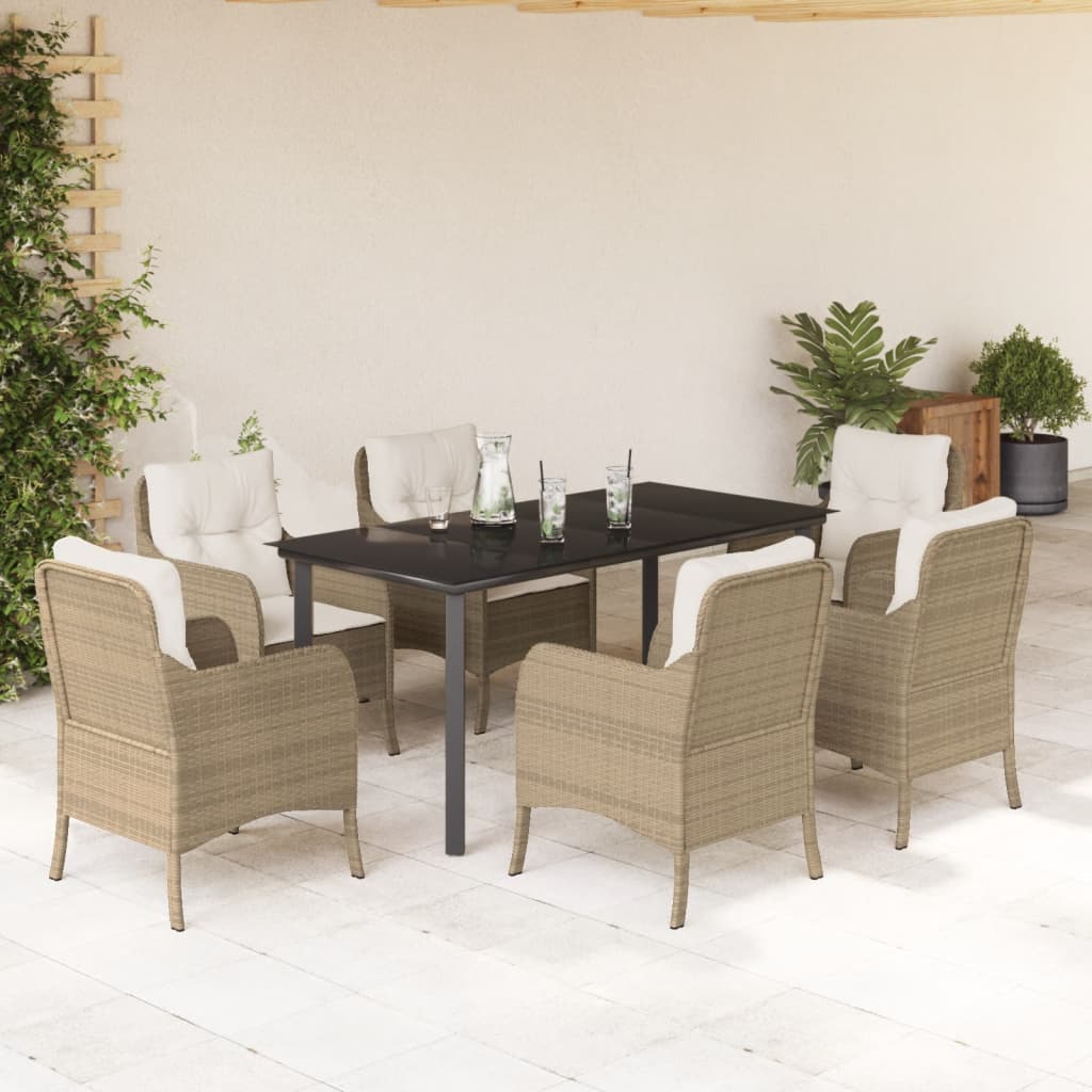 Vetonek Set comedor de jardín 7 pzas con cojines ratán sintético beige