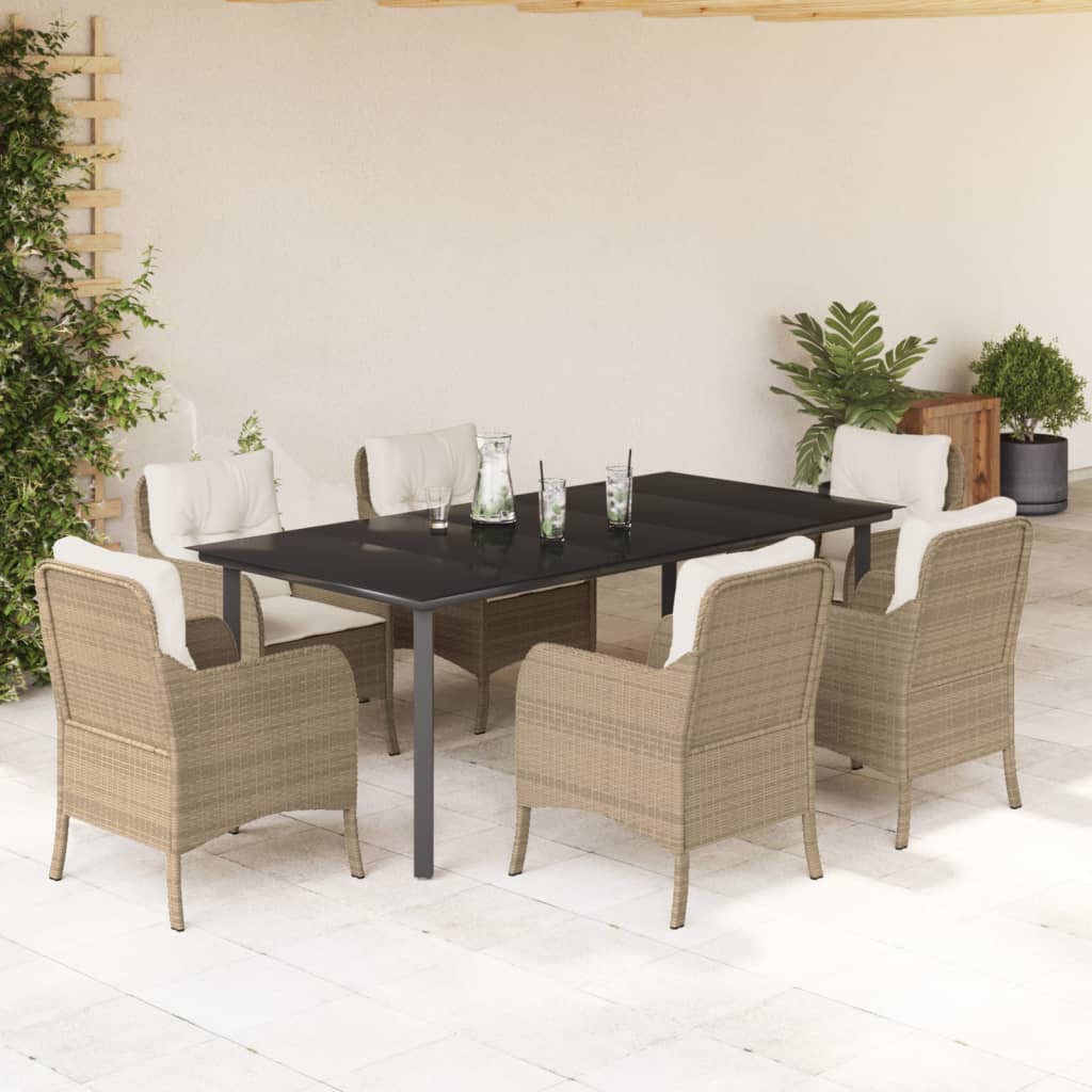 Vetonek Set comedor de jardín 7 pzas con cojines ratán sintético beige