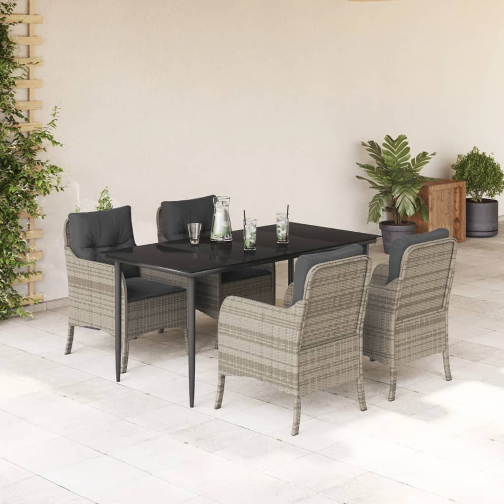 Vetonek Set comedor de jardín 5 pzas cojines ratán sintético gris claro