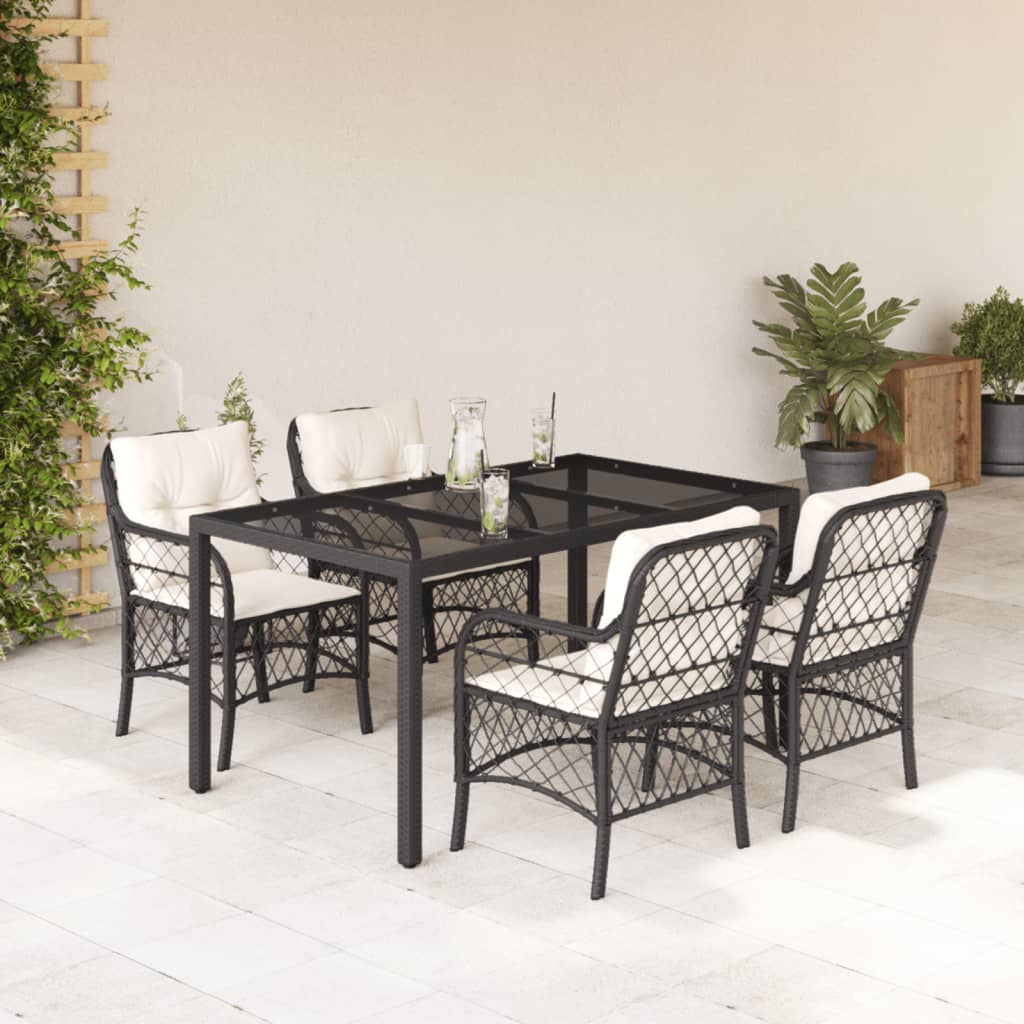 Vetonek Set de muebles jardín 5 pzas con cojines ratán sintético negro