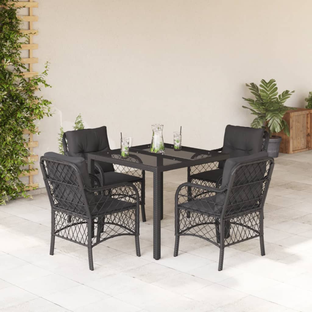 Vetonek Set de muebles jardín 5 pzas con cojines ratán sintético negro