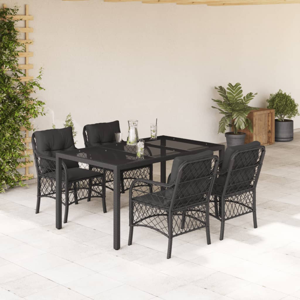 Vetonek Set de muebles jardín 5 pzas con cojines ratán sintético negro