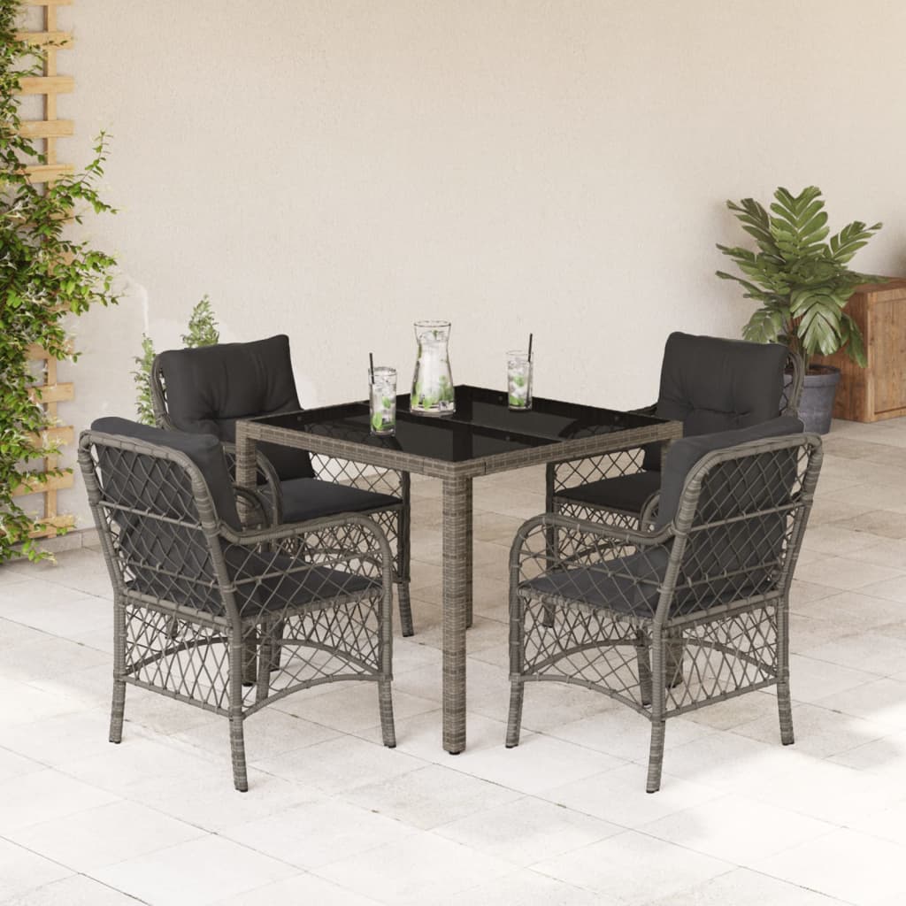 Vetonek Set comedor de jardín 5 piezas con cojines ratán sintético gris