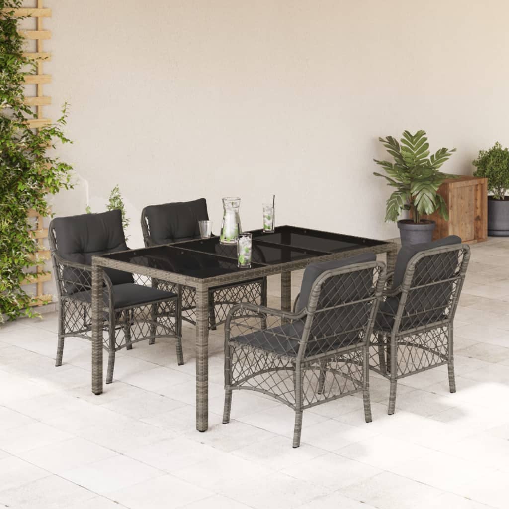 Vetonek Set comedor de jardín 5 piezas con cojines ratán sintético gris