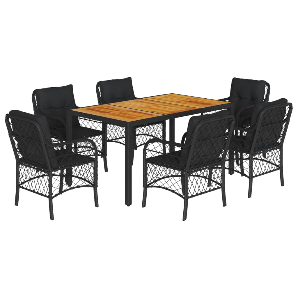 Set de comedor de jardín 7 pzas y cojines ratán sintético negro - Vetonek