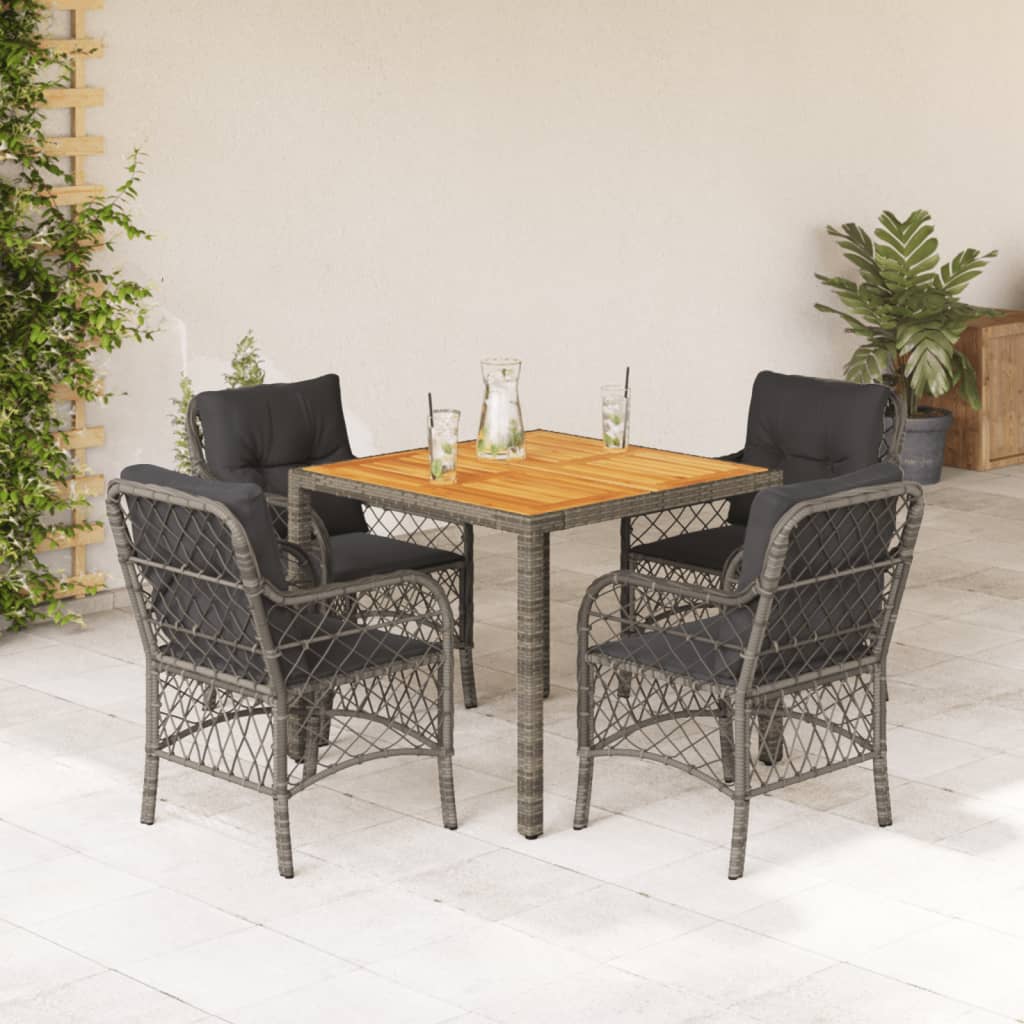 Vetonek Set comedor de jardín 5 piezas con cojines ratán sintético gris