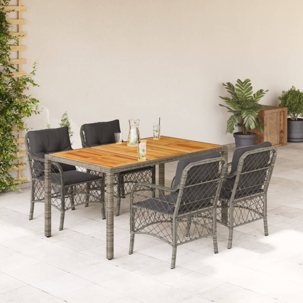 Vetonek Set comedor de jardín 5 piezas con cojines ratán sintético gris