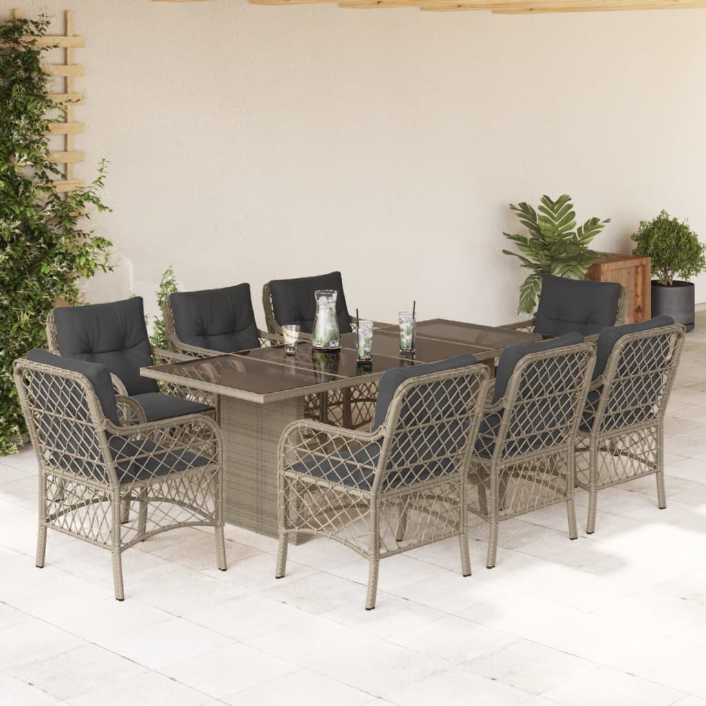 Vetonek Set comedor de jardín 9 pzas cojines ratán sintético gris claro