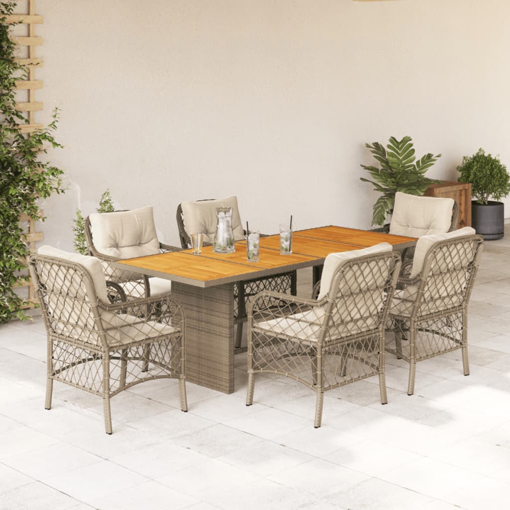 Vetonek Set comedor de jardín 7 pzas con cojines ratán sintético beige