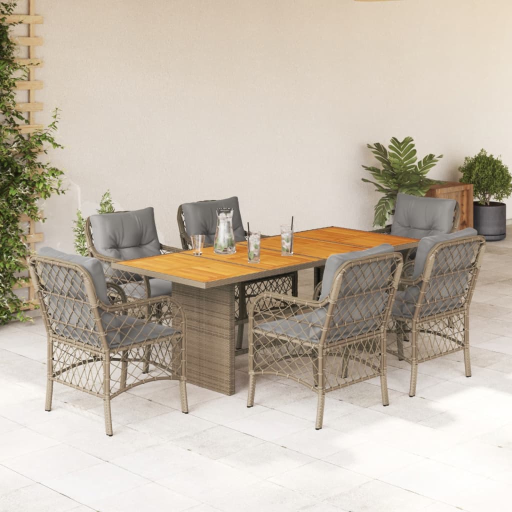 Vetonek Set comedor de jardín 7 pzas con cojines ratán sintético beige