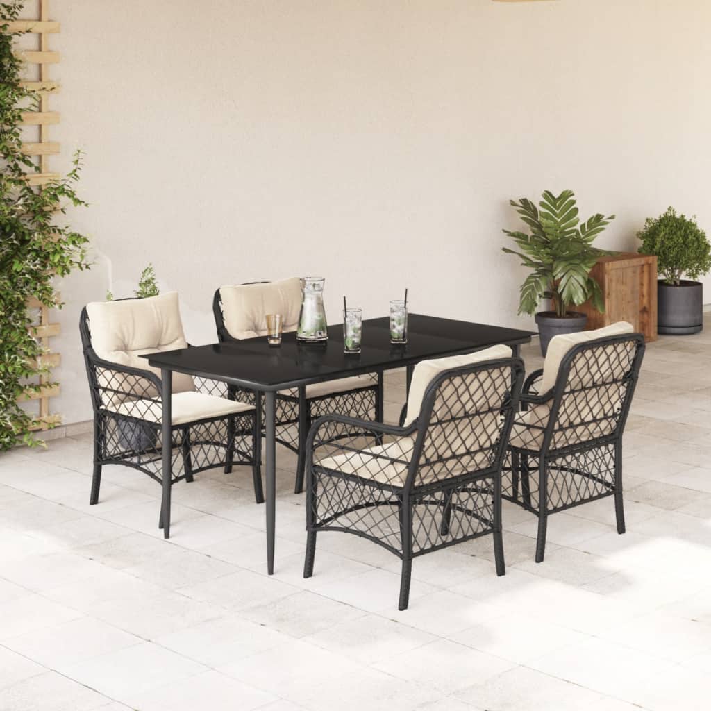 Vetonek Set de muebles jardín 5 pzas con cojines ratán sintético negro