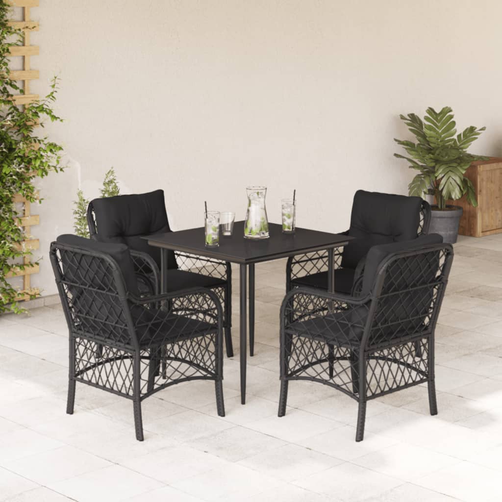 Vetonek Set de muebles jardín 5 pzas con cojines ratán sintético negro