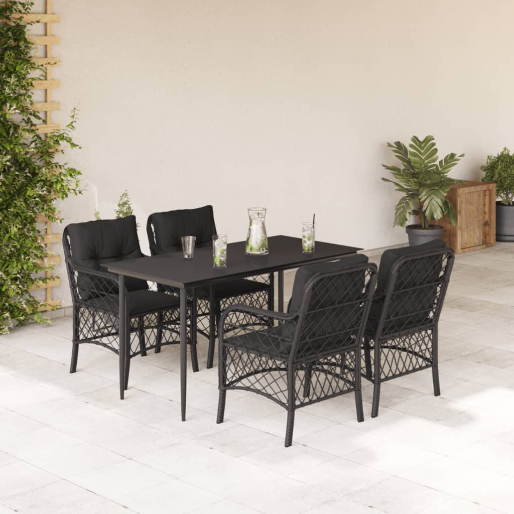 Vetonek Set de muebles jardín 5 pzas con cojines ratán sintético negro