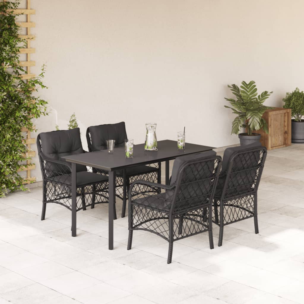 Vetonek Set de muebles jardín 5 pzas con cojines ratán sintético negro