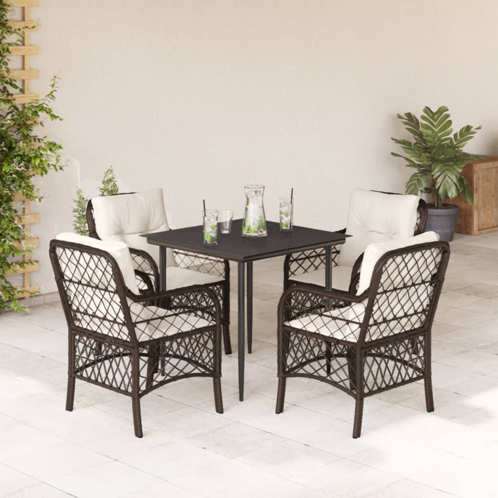 Vetonek Set comedor de jardín 5 piezas y cojines ratán sintético marrón