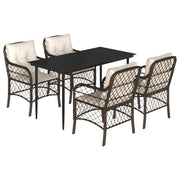 Set comedor de jardín 5 piezas y cojines ratán sintético marrón V8458 Vetonek