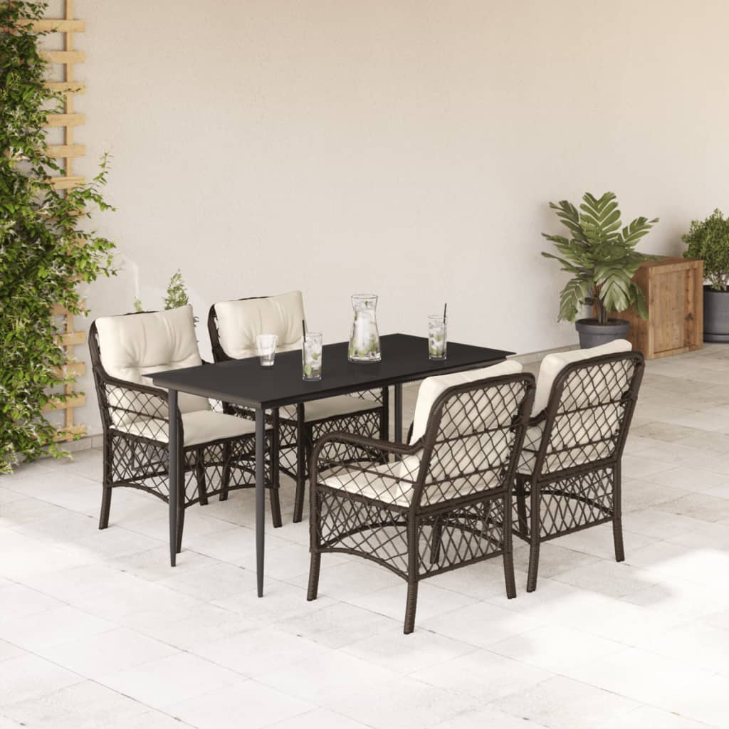 Set comedor de jardín 5 piezas y cojines ratán sintético marrón V8458 Vetonek