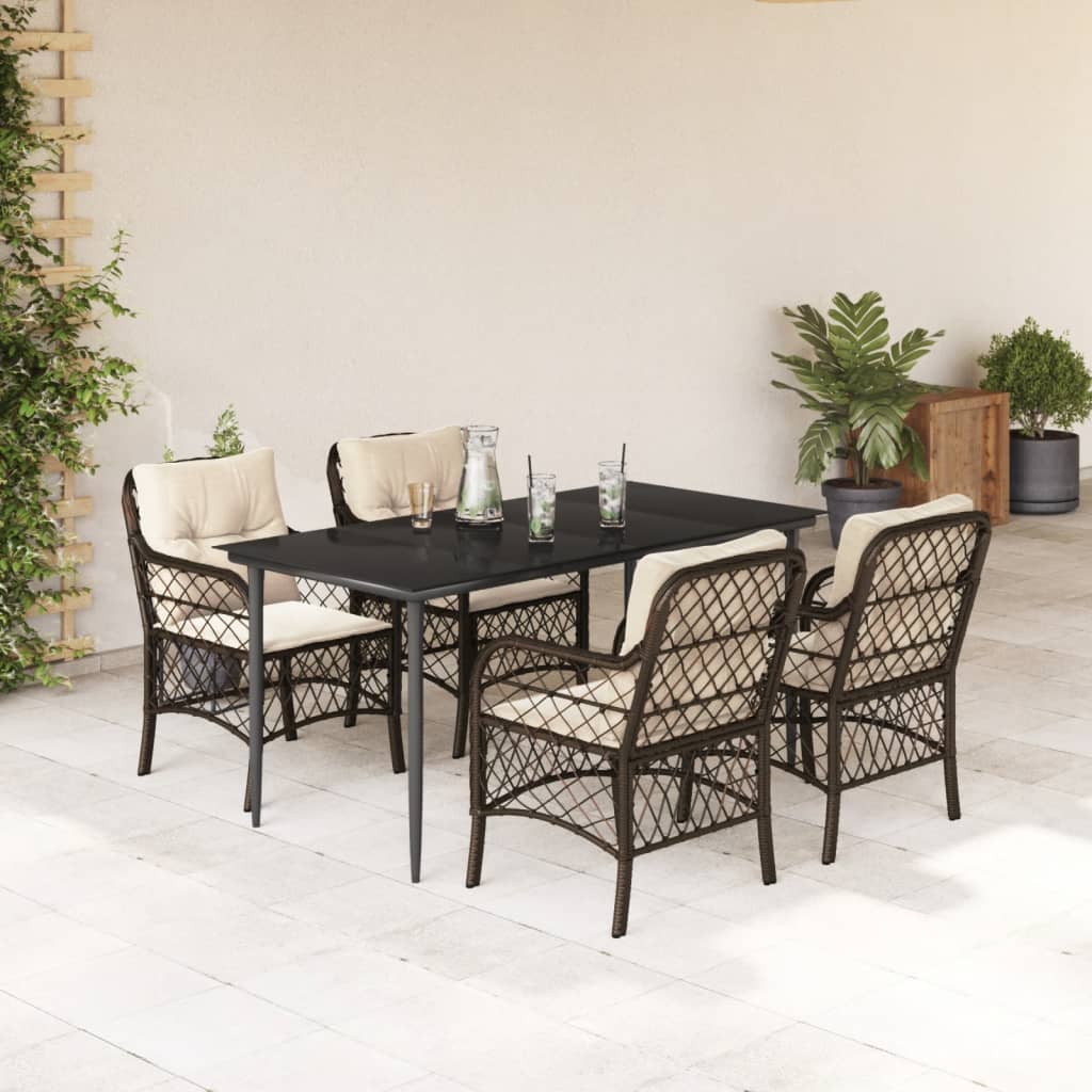 Vetonek Set comedor de jardín 5 piezas y cojines ratán sintético marrón