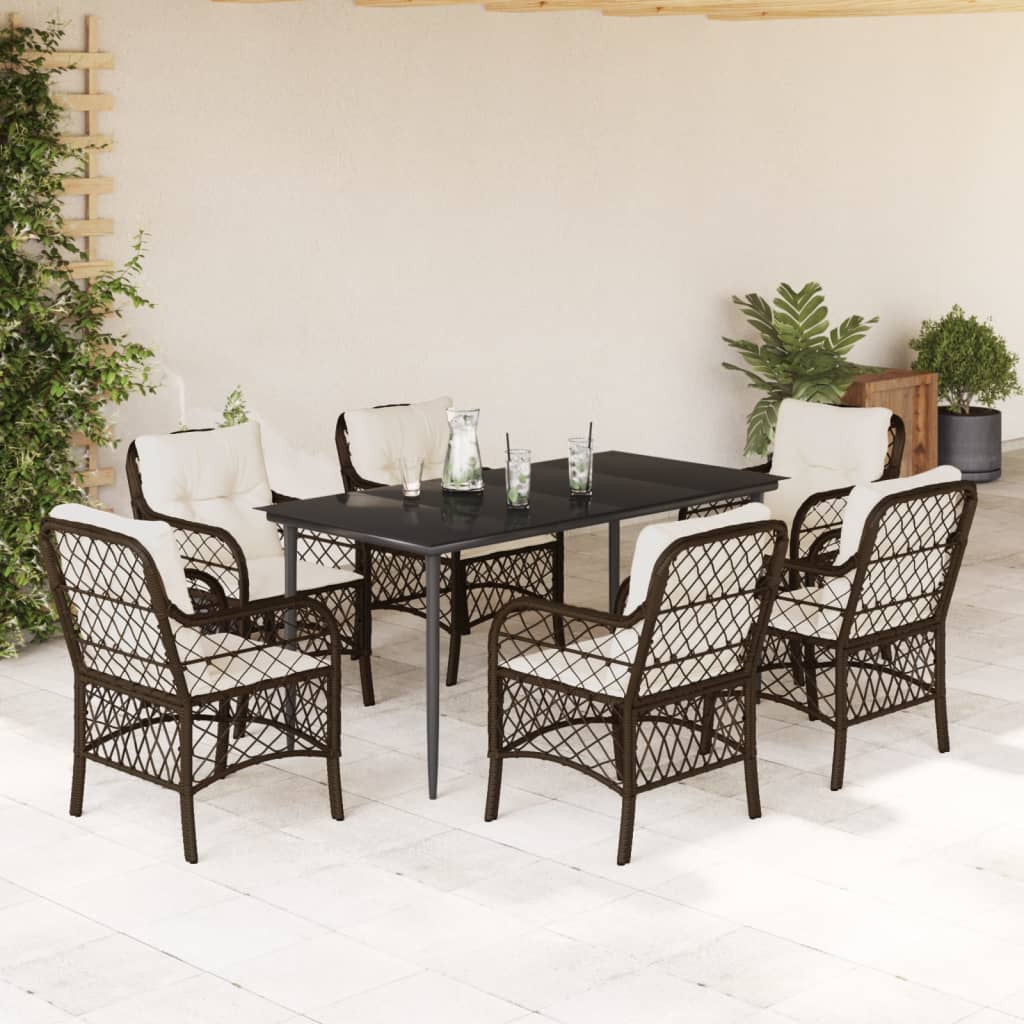 Vetonek Set comedor de jardín 7 pzas con cojines ratán sintético marrón