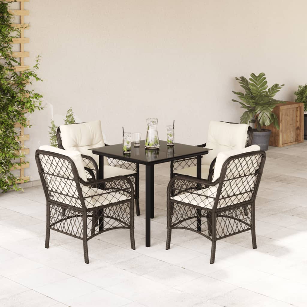 Vetonek Set comedor de jardín 5 piezas y cojines ratán sintético marrón