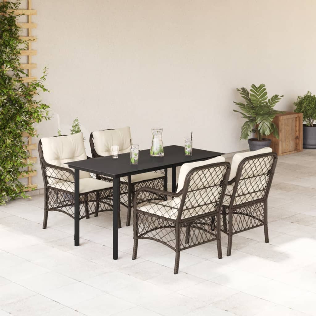 Vetonek Set comedor de jardín 5 piezas y cojines ratán sintético marrón