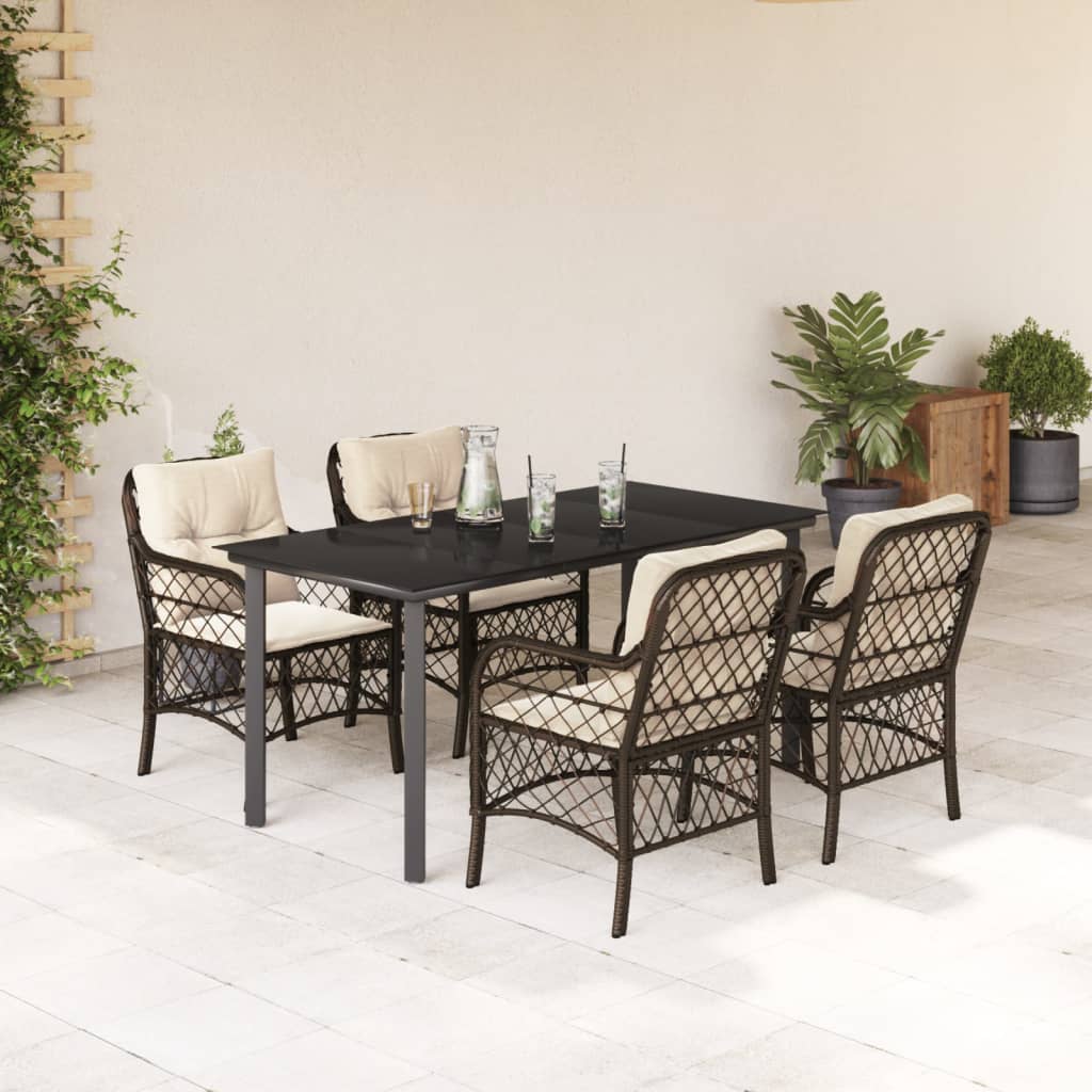 Vetonek Set comedor de jardín 5 piezas y cojines ratán sintético marrón