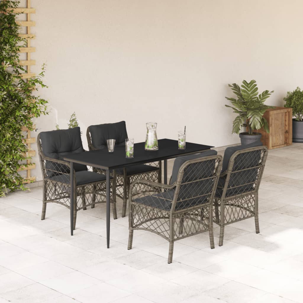 Vetonek Set comedor de jardín 5 piezas con cojines ratán sintético gris