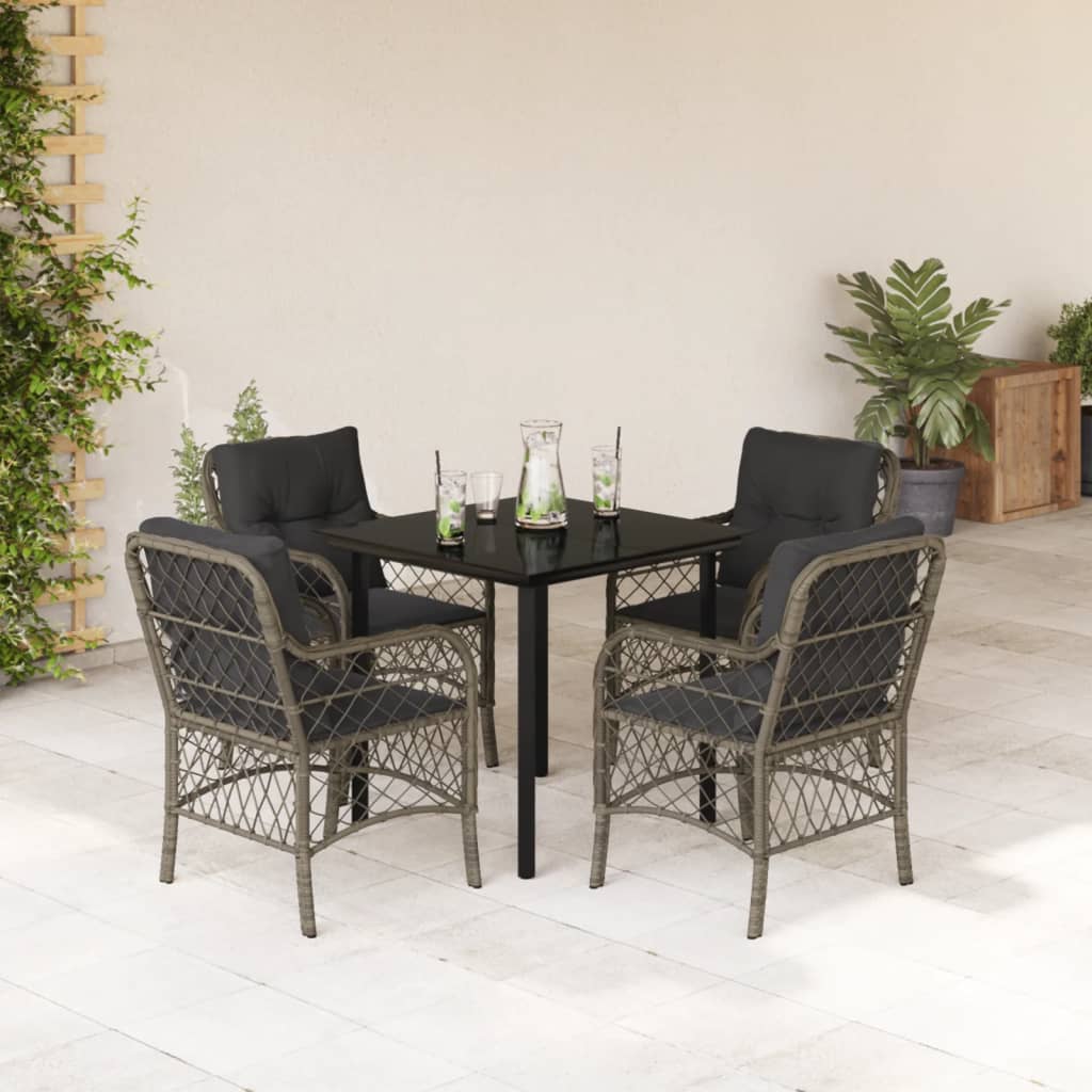 Vetonek Set comedor de jardín 5 piezas con cojines ratán sintético gris