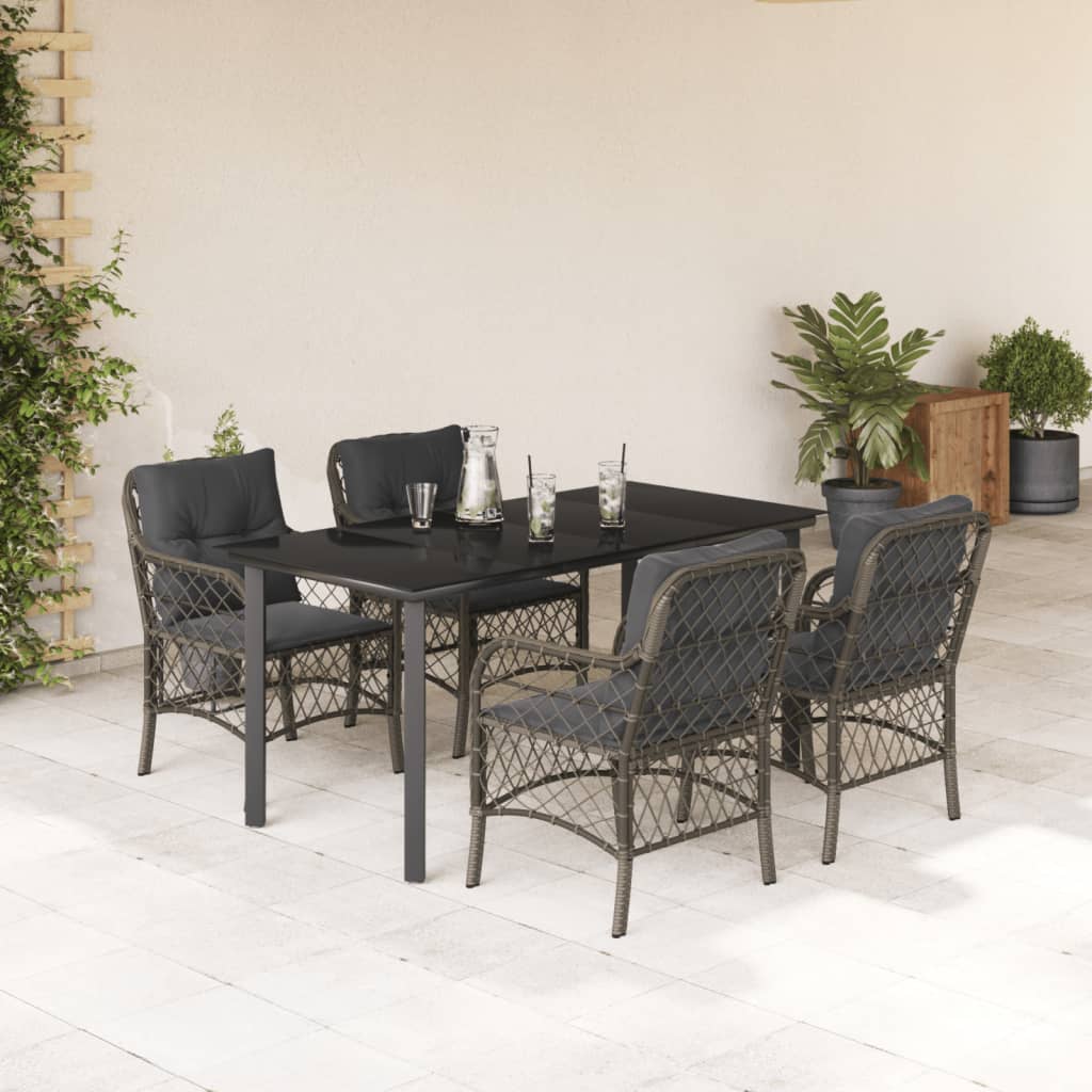 Vetonek Set comedor de jardín 5 piezas con cojines ratán sintético gris