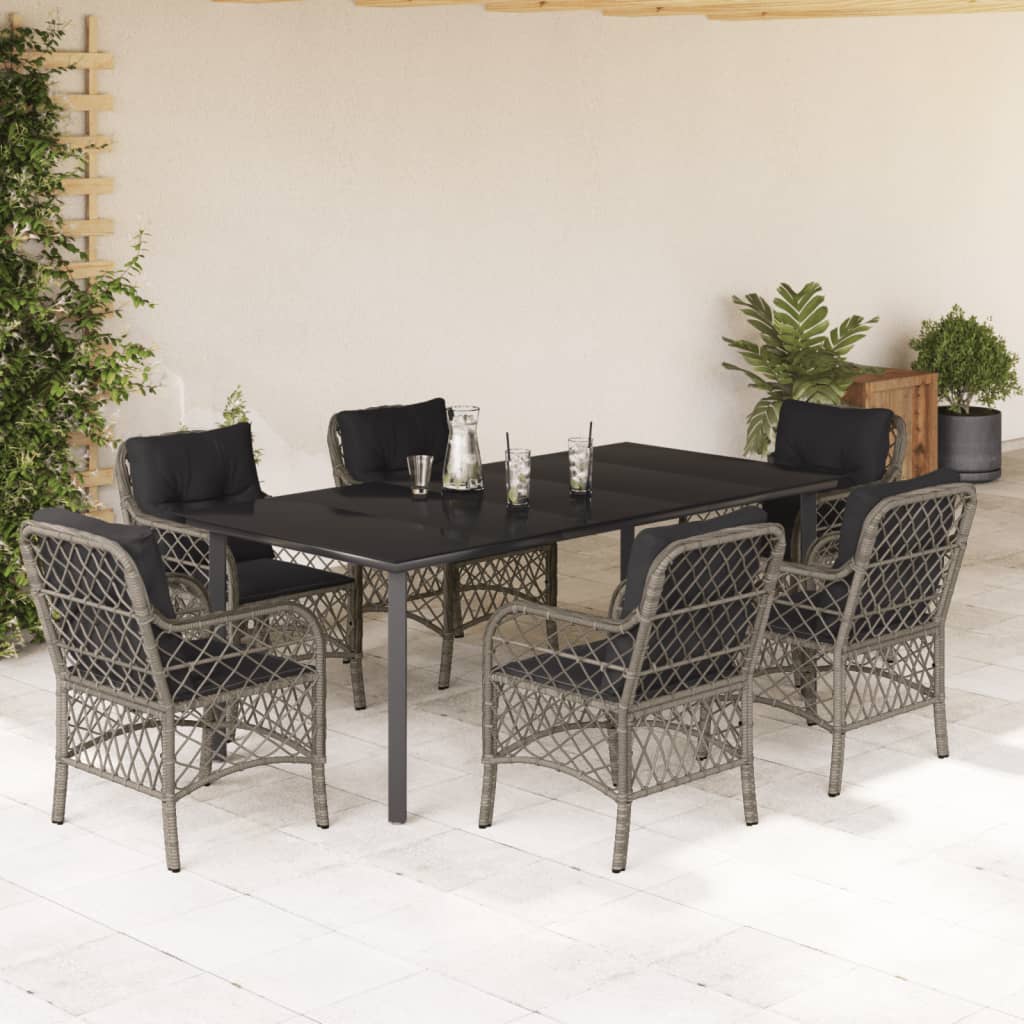 Vetonek Set comedor jardín 7 pzas y cojines ratán sintético gris