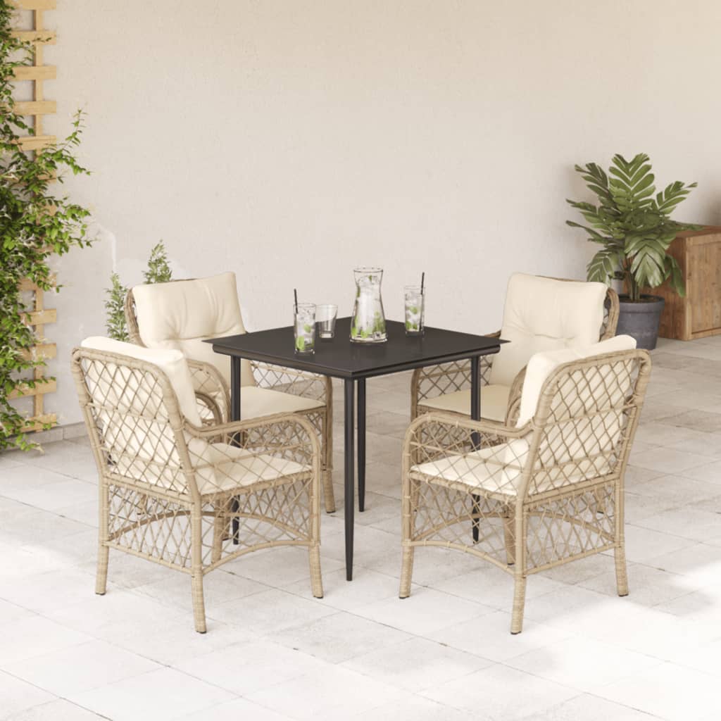 Vetonek Set comedor de jardín 5 pzas con cojines ratán sintético beige