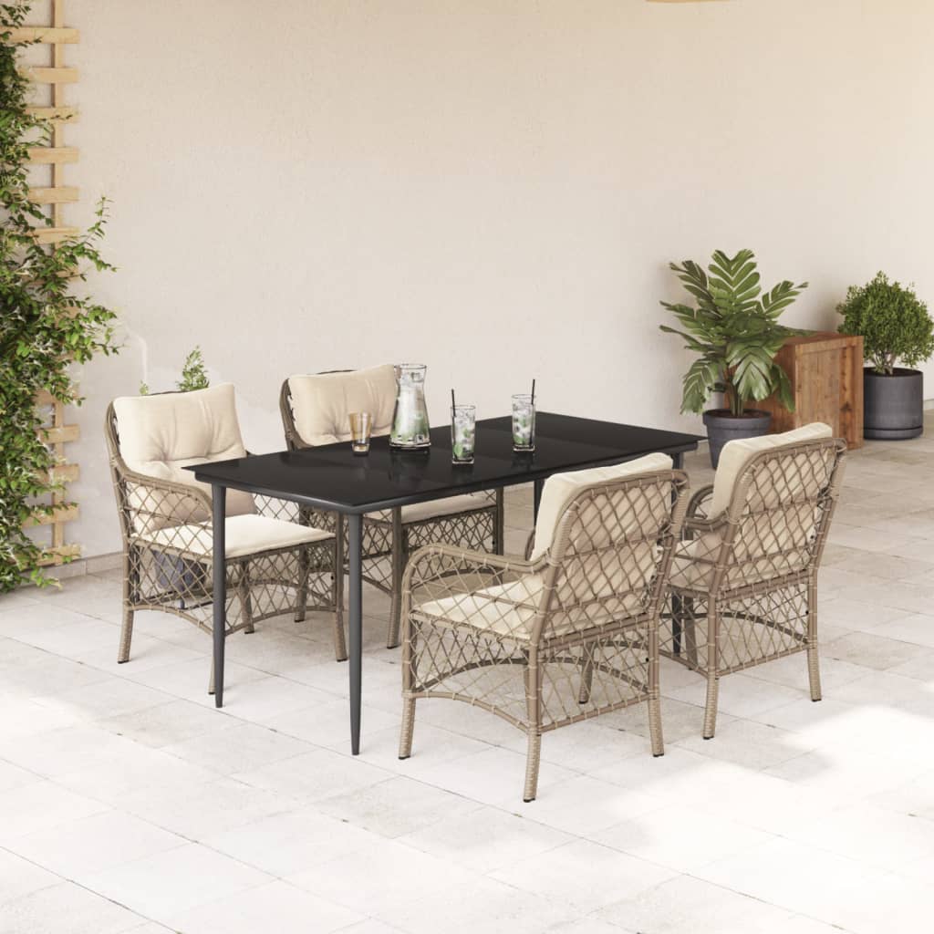 Vetonek Set comedor de jardín 5 pzas con cojines ratán sintético beige