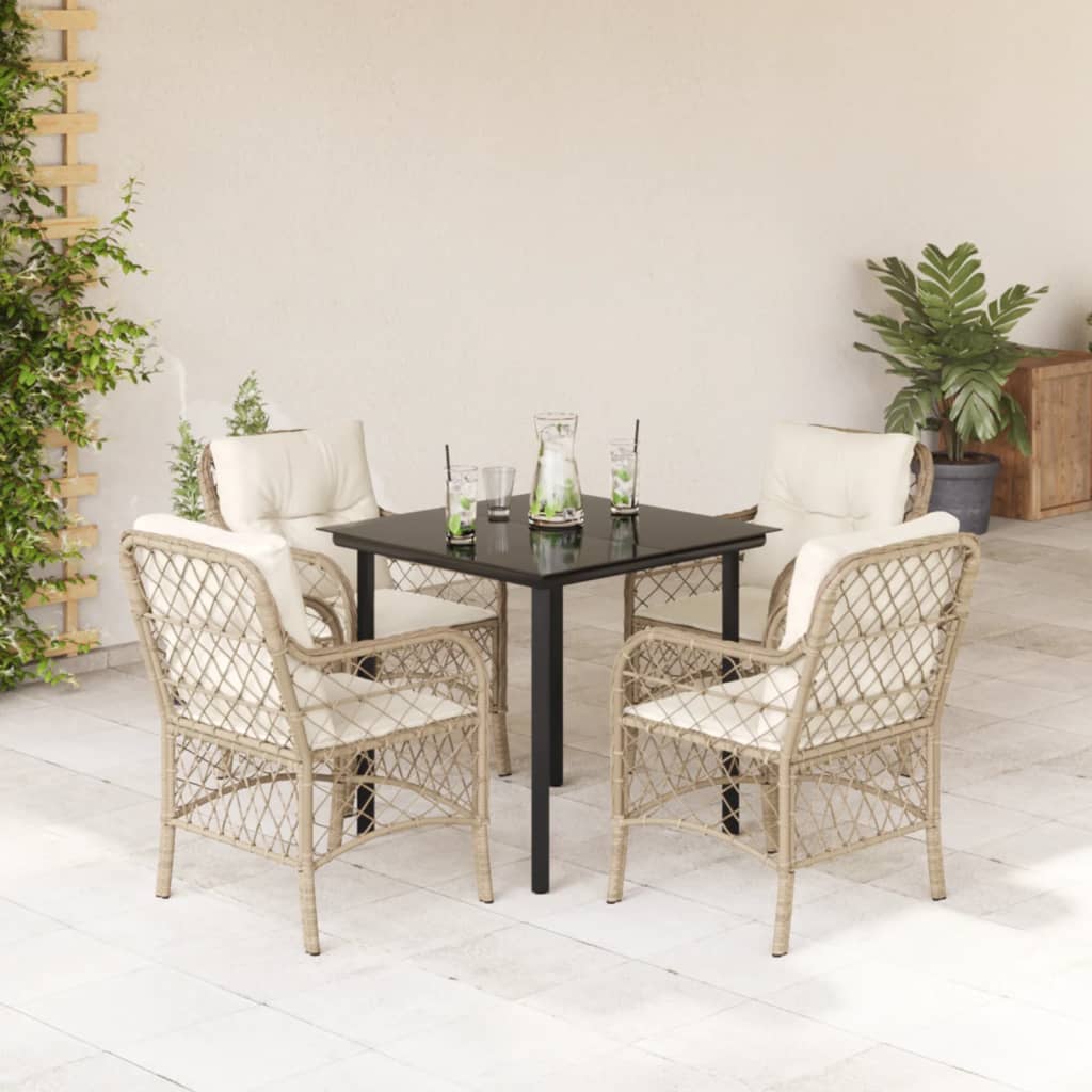 Vetonek Set comedor de jardín 5 pzas con cojines ratán sintético beige