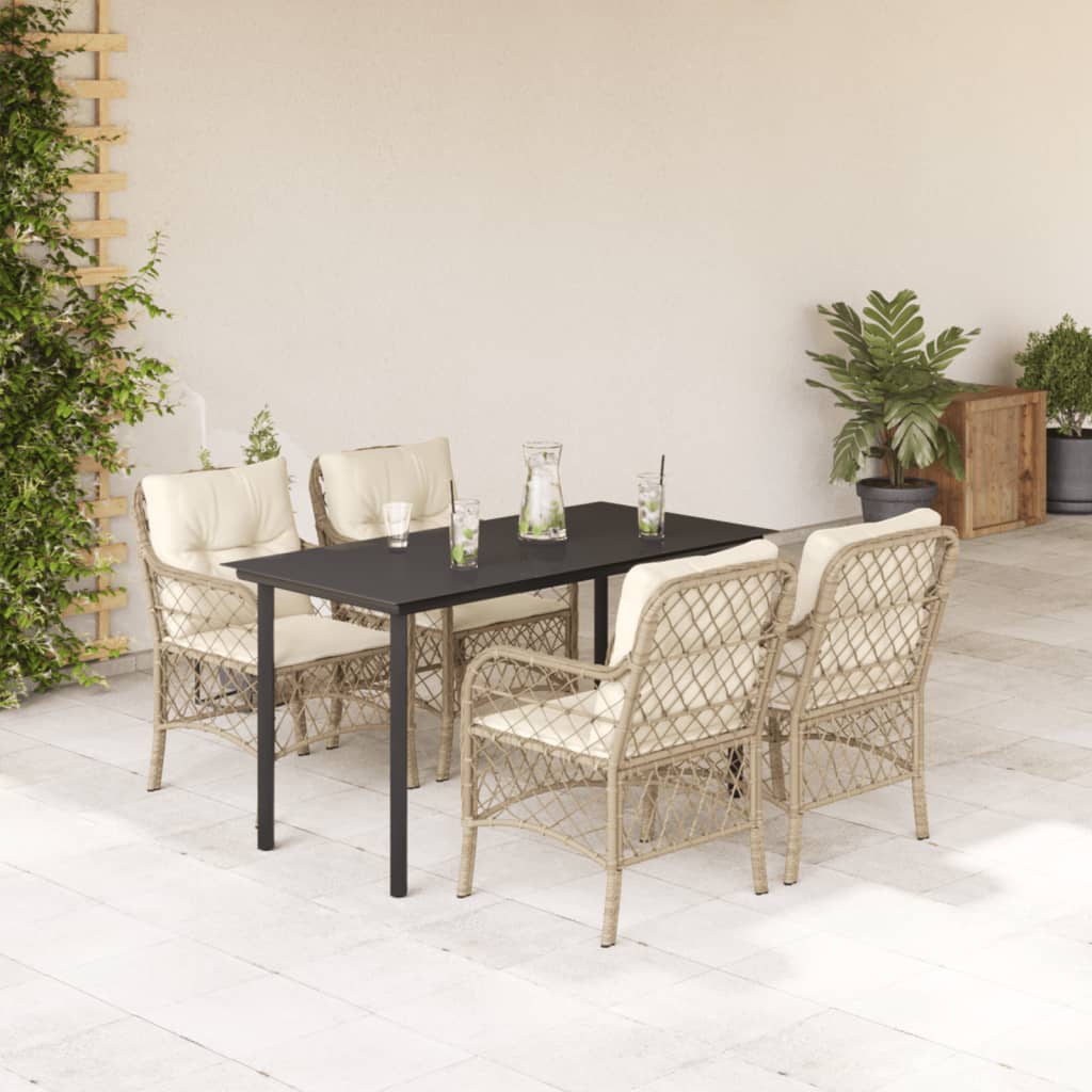 Vetonek Set comedor de jardín 5 pzas con cojines ratán sintético beige