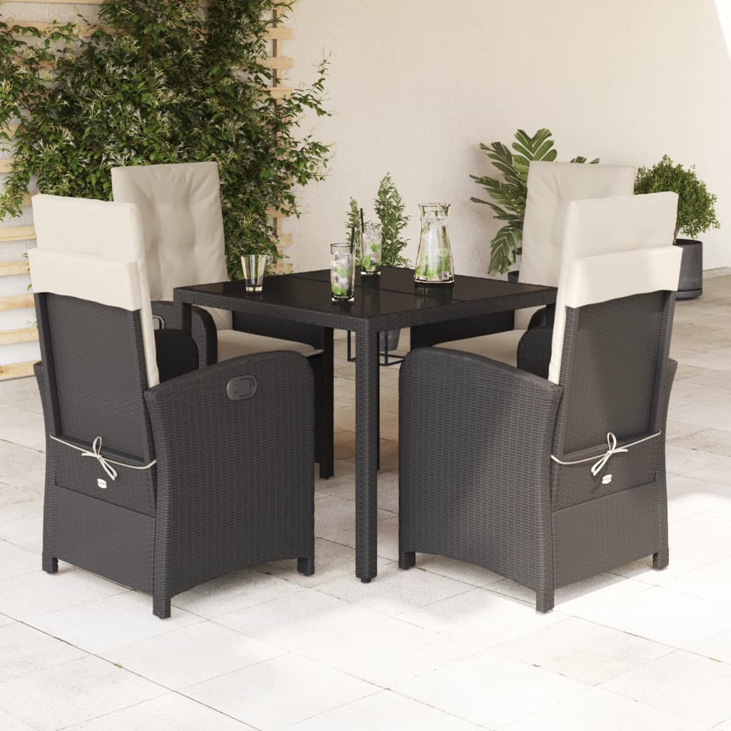 Vetonek Set de muebles jardín 5 pzas con cojines ratán sintético negro